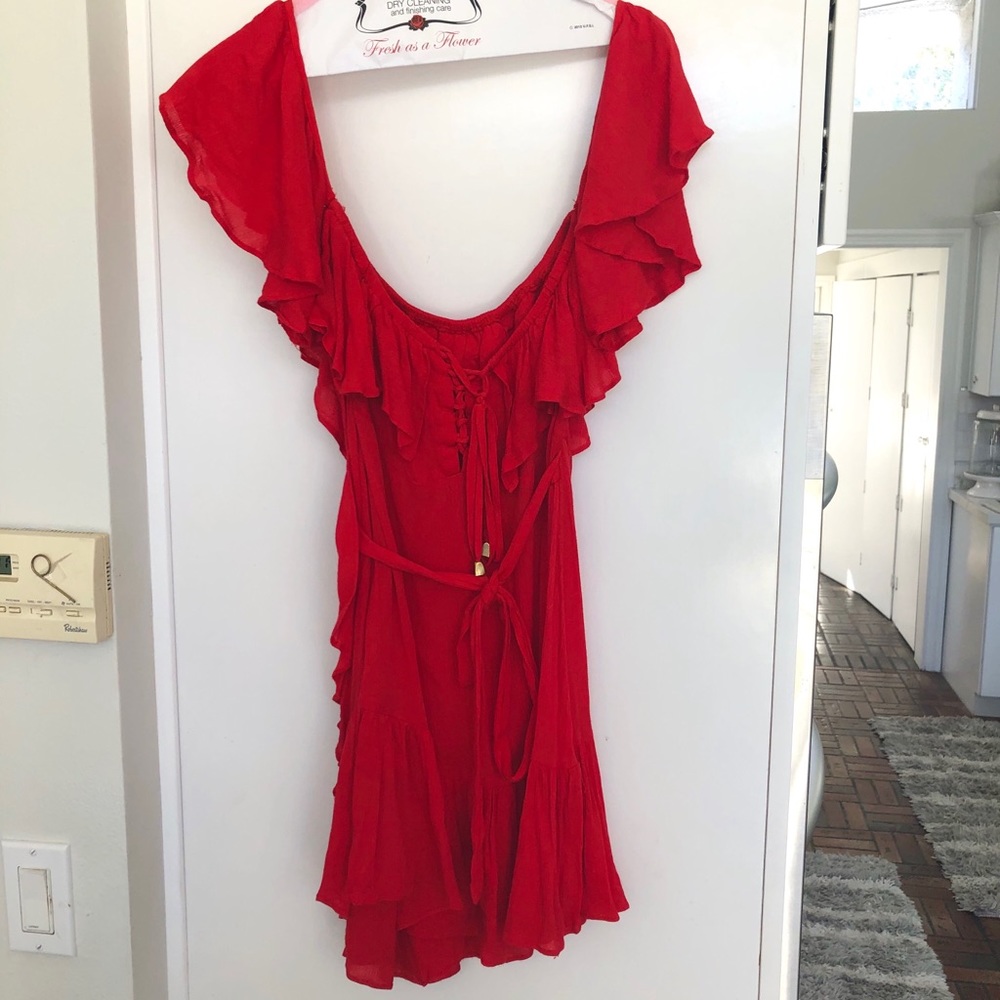 Selfie Leslie Red Off the Shoulder Dress